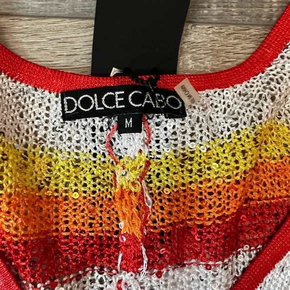 Dolce Cabo micro mesh sequined striped v neck cold shoulder top sz M NWT - Picture 8 of 10
